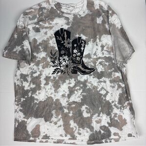 Cowboy Boots Floral Tie Dye Adult 4X T-Shirt White Brown Black Cowgirl Western